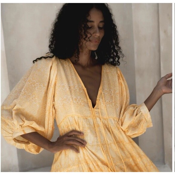 MWT Daughters of India Jasmine Size L Maxi Dress Mango Yellow Cotton - Picture 13 of 13